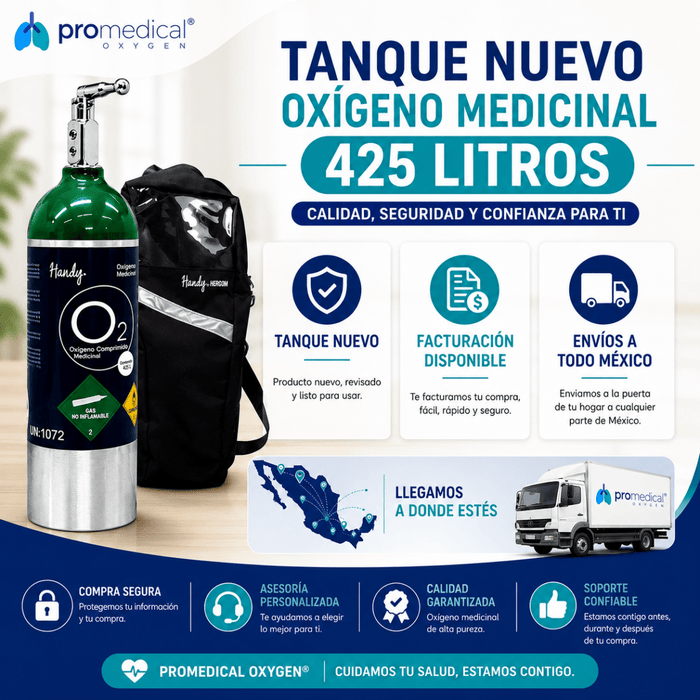 Tanque de Oxígeno Portátil 425 Litros con Regulador y Mochila | Oxígeno Medicinal - Pro Medical Oxygen
