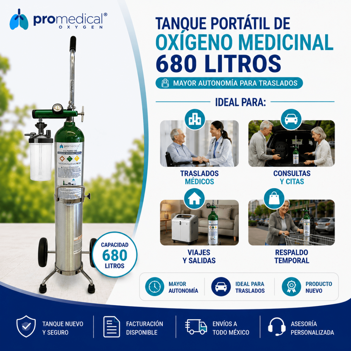 Tanque de Oxígeno Portátil 680 Litros con Carro y Regulador | Oxígeno Medicinal - Pro Medical Oxygen