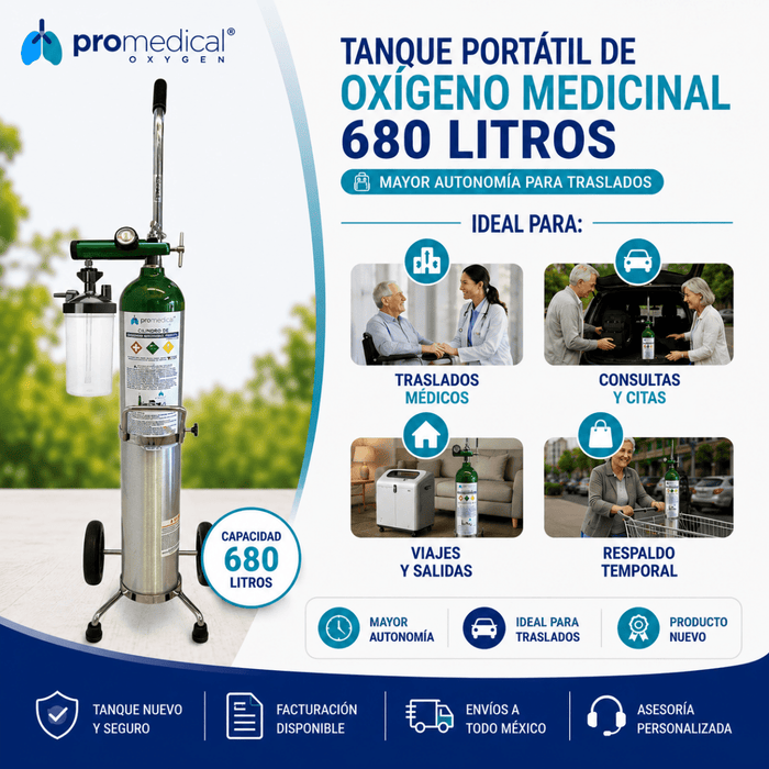 Tanque de Oxígeno Portátil 680 Litros con Carro y Regulador | Oxígeno Medicinal - Pro Medical Oxygen
