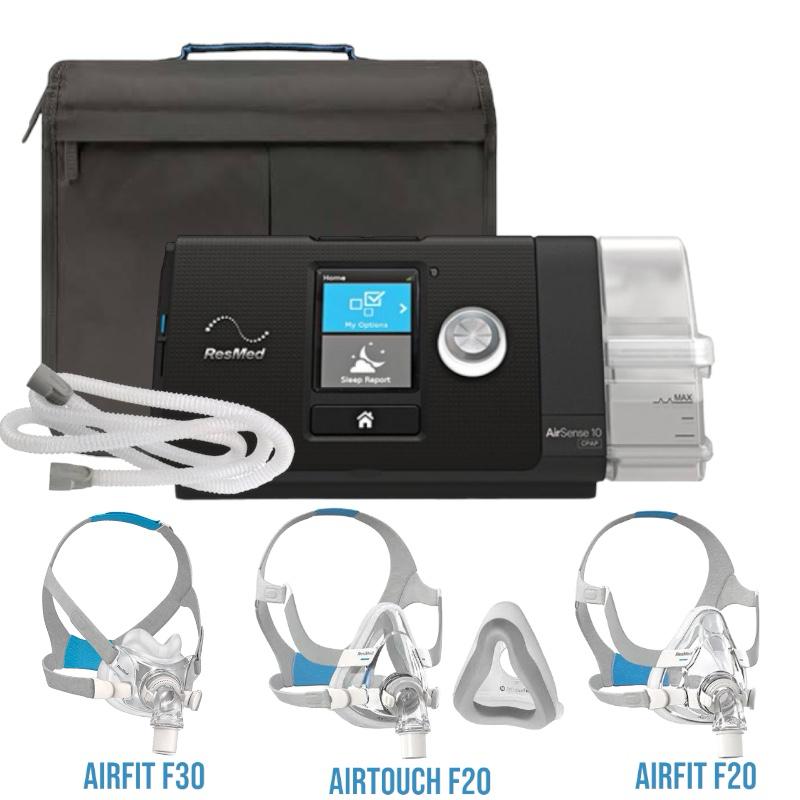 CPAP AirSense 10 Auto Set ResMed con mascarilla AirFit F20 o AirTouch F20 o AirFit F30, manguera estandar. - ProMedical Oxygen