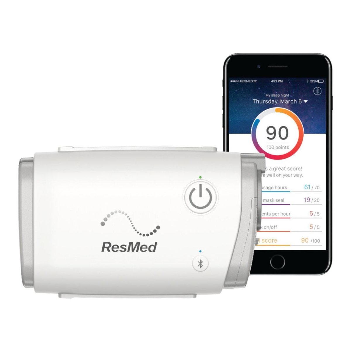 Cpap portatil AirMini AutoSet ResMed con manguera y mascarilla AirFit F20 o AirTouch F20 - ProMedical Oxygen