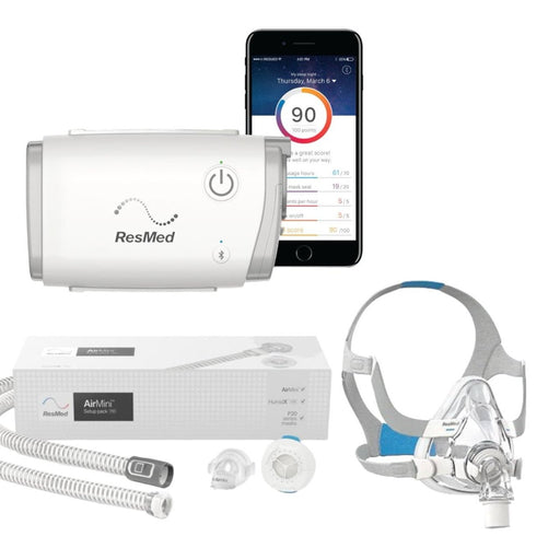 Cpap portatil AirMini AutoSet ResMed con manguera y mascarilla AirFit F20 o AirTouch F20 - ProMedical Oxygen